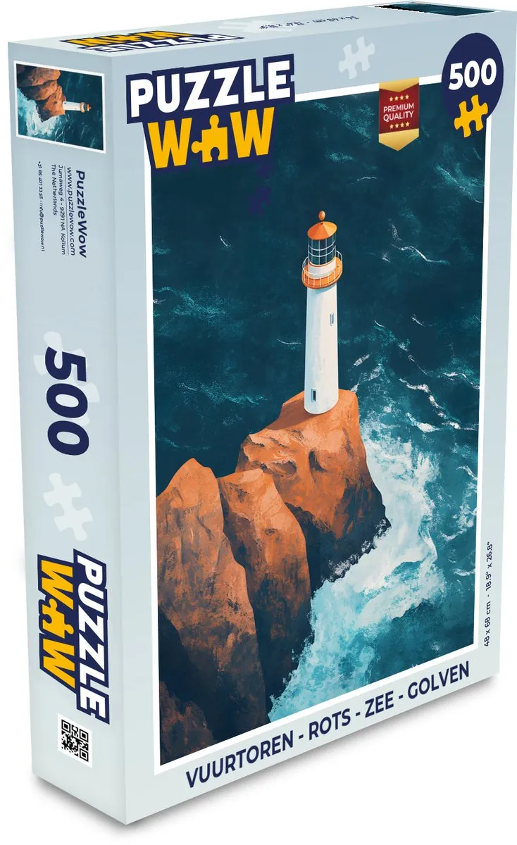PuzzleWow Vuurtoren Rots Zee Legpuzzel 500 Stuks - MPN 8721375323878