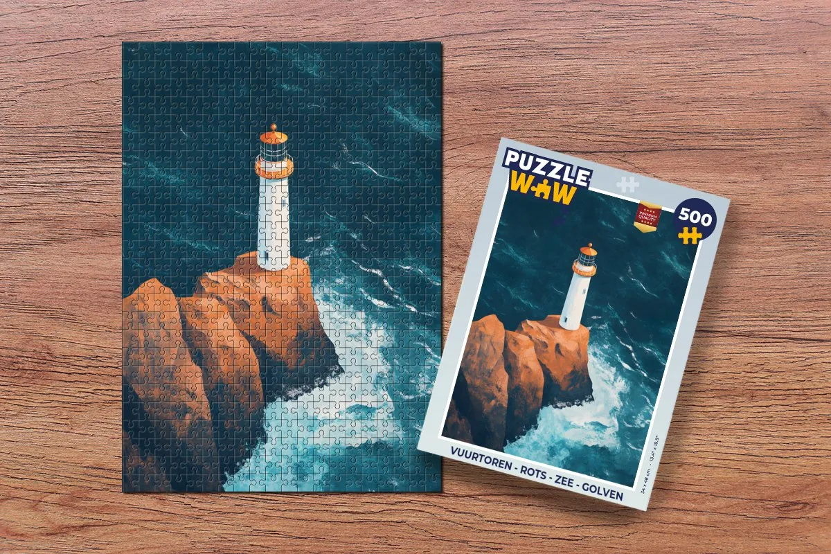 PuzzleWow Vuurtoren Rots Zee Legpuzzel 500 Stuks - MPN 8721375323878