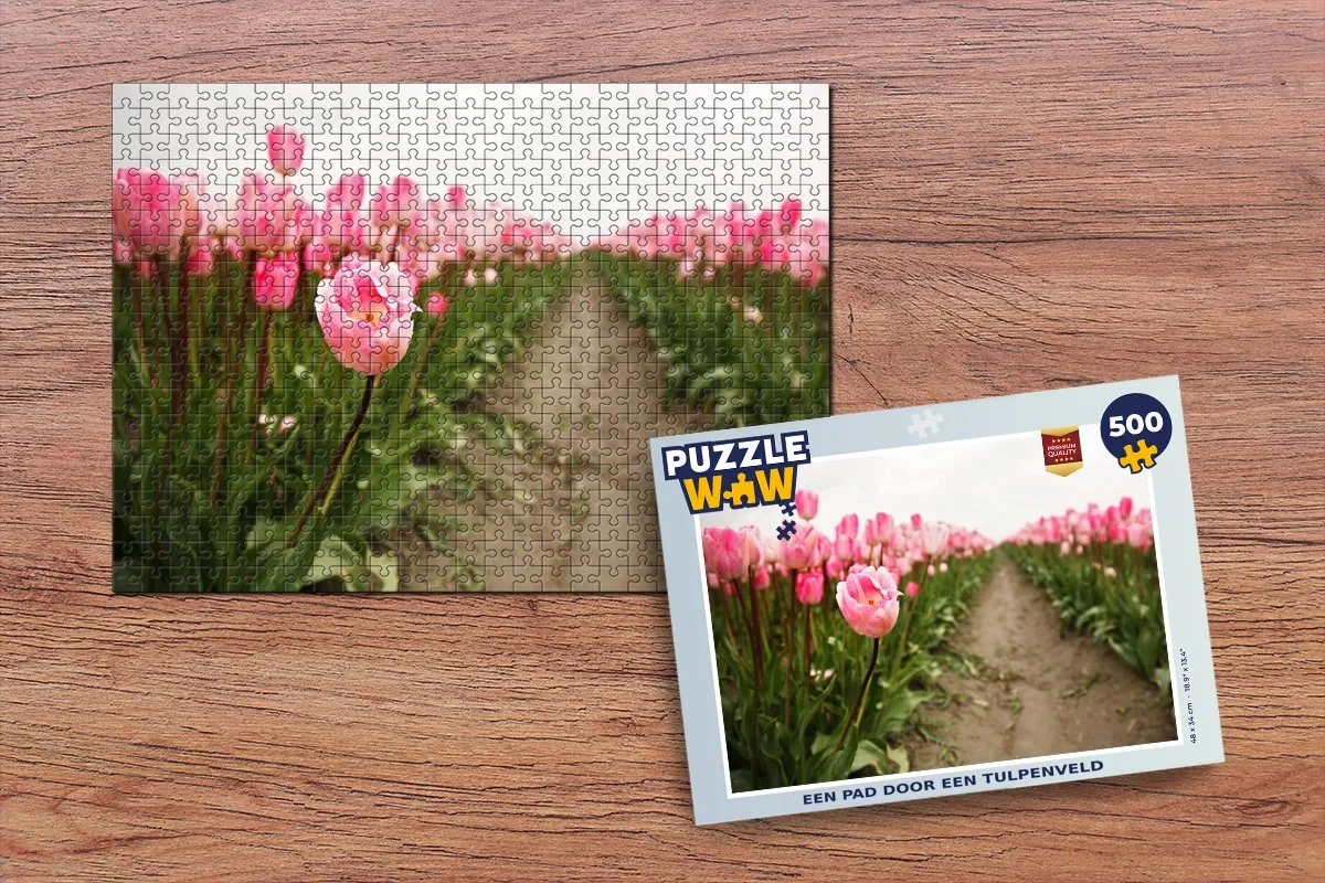 PuzzleWow Legpuzzel Een pad door een tulpenveld 500 Stuks - Multicolor