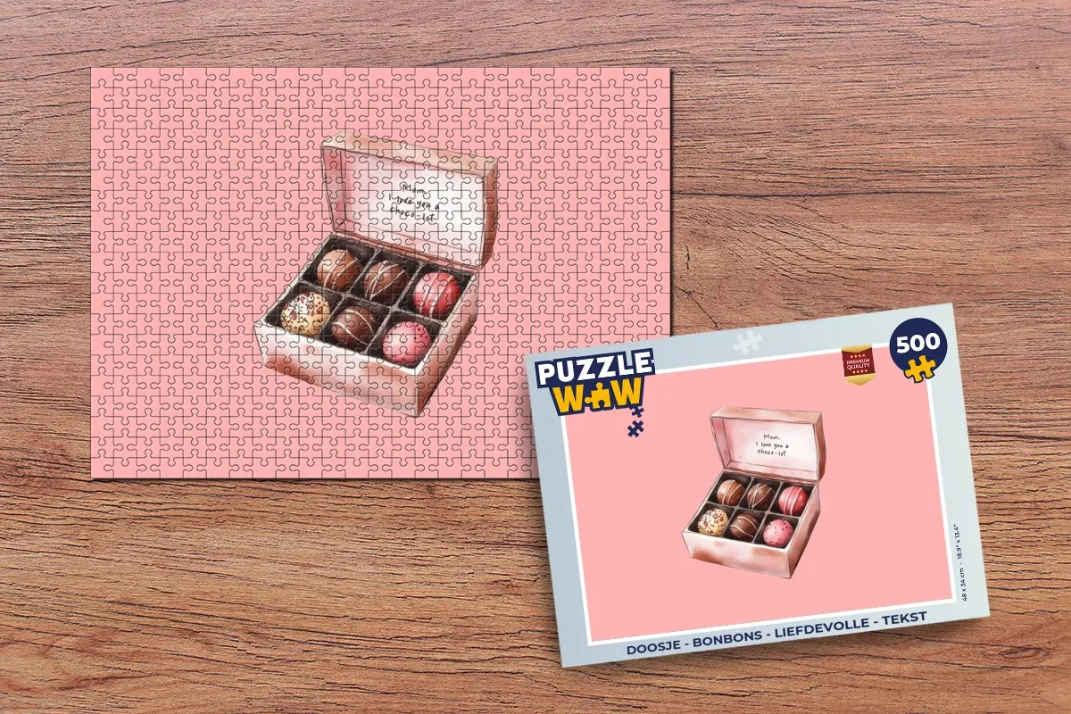 PuzzleWow Bonbons Legpuzzel 500 Stuks - Doosje Tekst