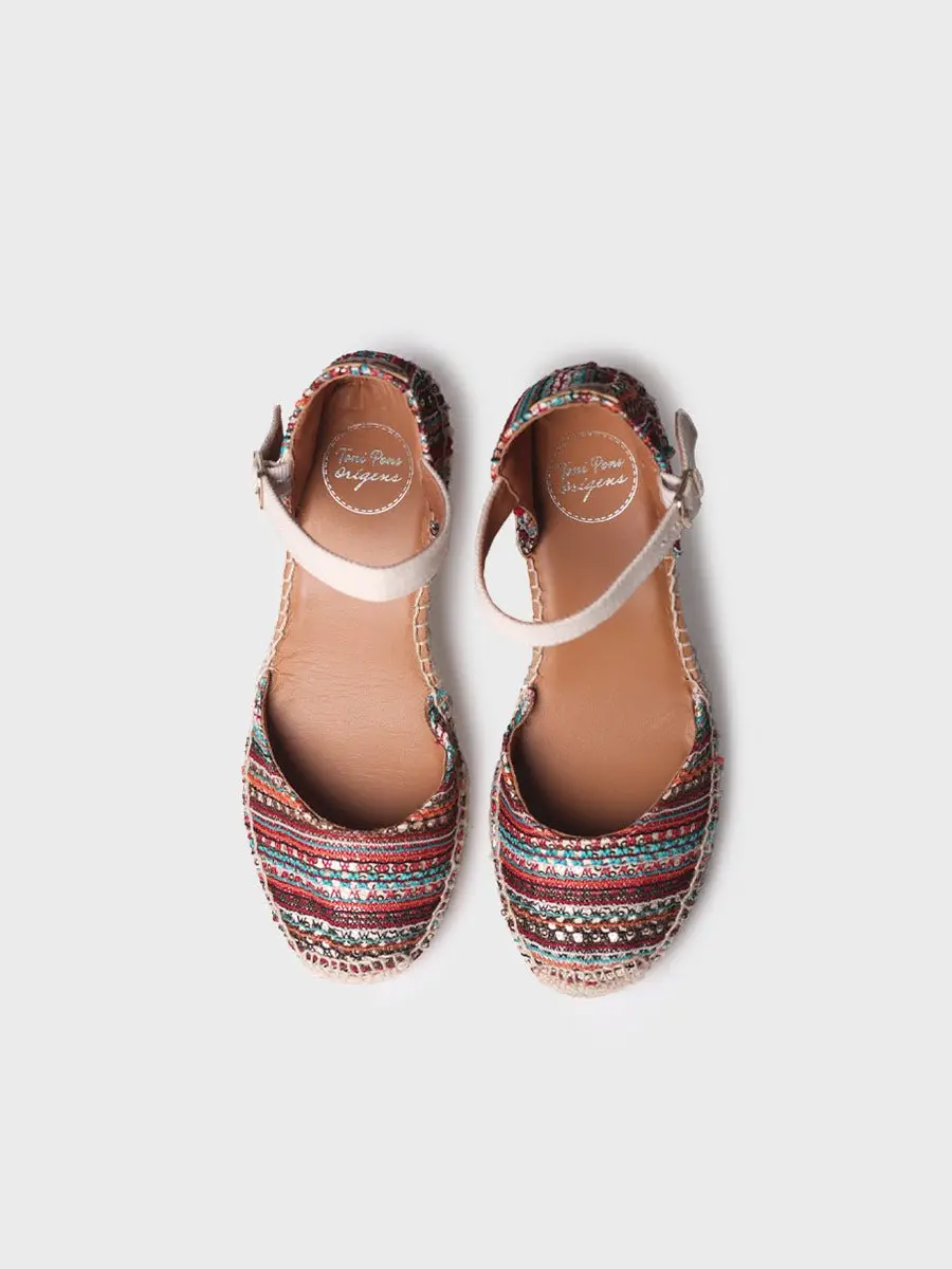 Espadrille met sleehak voor dames in veelkleurige stof
