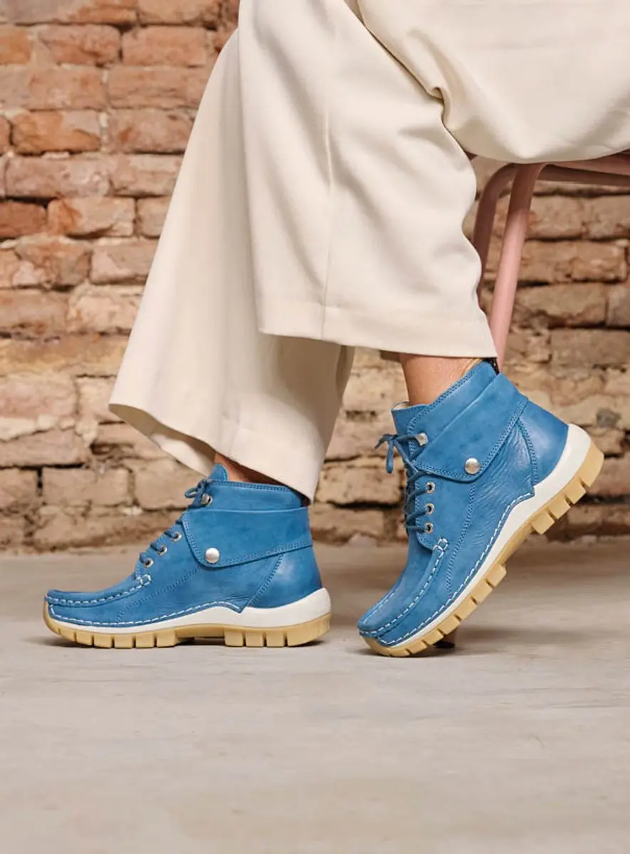 Wolky Dames Hoge Veterschoenen 04700 Jump - Blauw