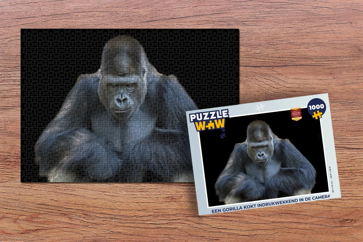 PuzzleWow Legpuzzel Een Gorilla kijkt indrukwekkend - 1000 Stuks - Multicolor