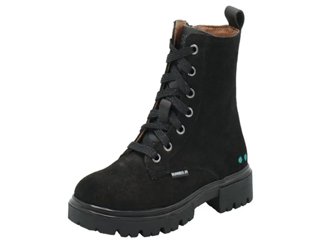 BunniesJR 225884-989 Meisjes Biker Boots - Zwart - Suède - Veters - afbeelding 2 van 2