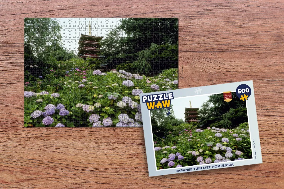 PuzzleWow Japanse Tuin met Hortensia Legpuzzel 500 Stuks - Multicolor