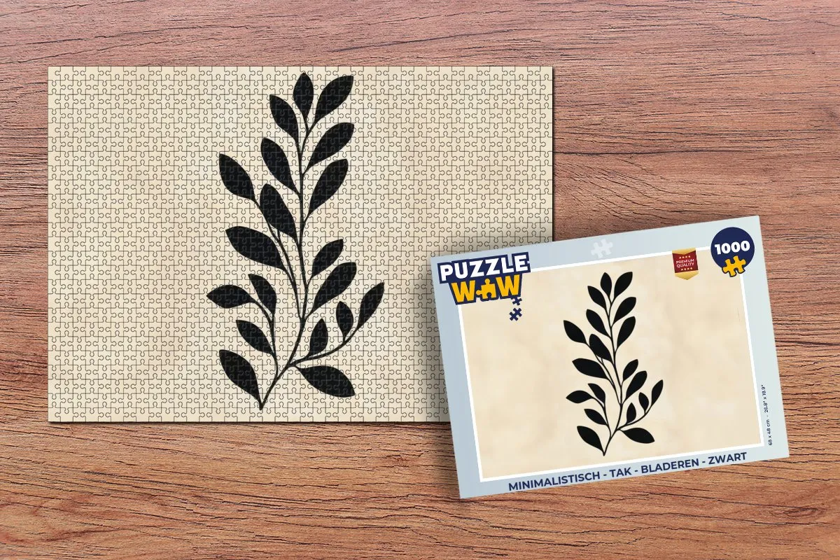 PuzzleWow Minimalistisch Tak Bladeren Puzzel 1000 Stuks - Zwart