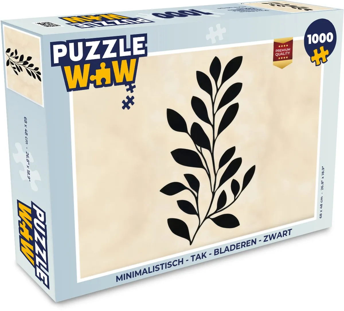 PuzzleWow Minimalistisch Tak Bladeren Puzzel 1000 Stuks - Zwart