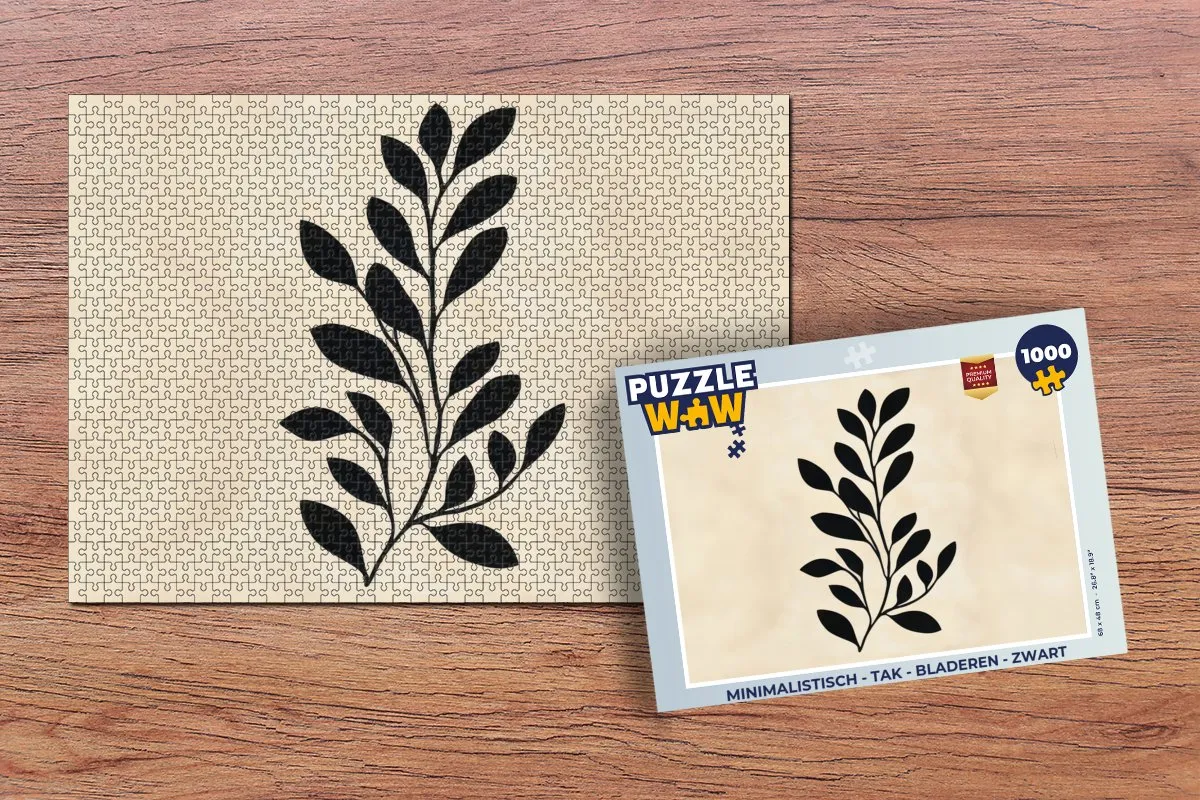 PuzzleWow Minimalistisch Tak Bladeren Puzzel 1000 Stuks - Zwart
