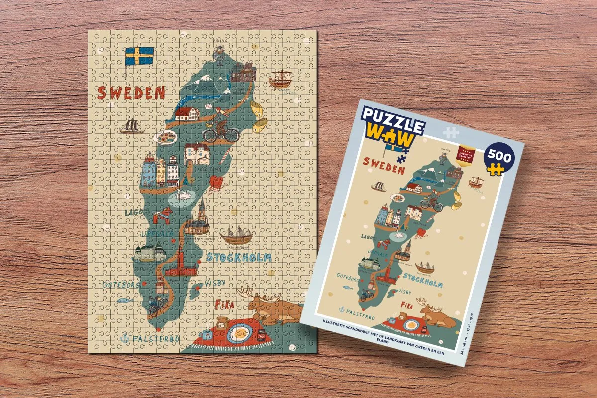 PuzzleWow Scandinavië Legpuzzel 500 Stuks - Multicolor