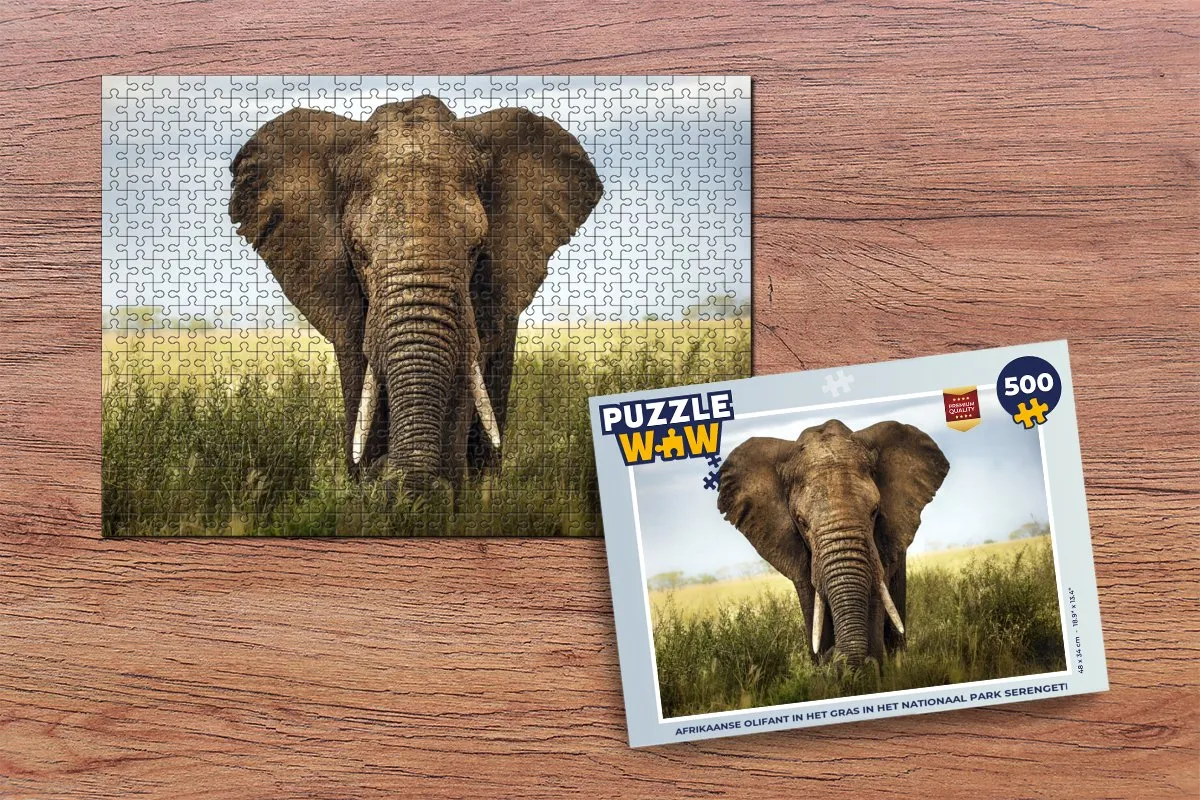 PuzzleWow Afrikaanse Olifant Serengeti Legpuzzel 500 Stuks - Multicolor