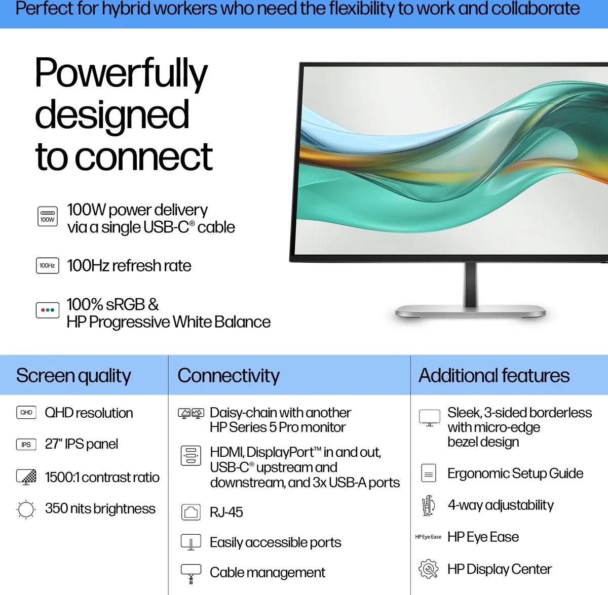 HP Series 5 Pro 9E0G5AA Monitor - 27" - VESA 100x100mm