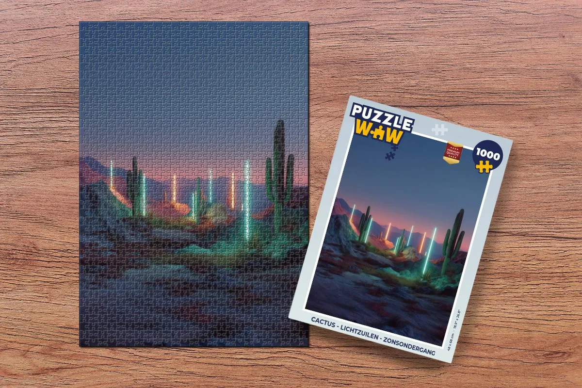 PuzzleWow Cactus Lichtzuilen Zonsondergang Legpuzzel 1000 Stuks