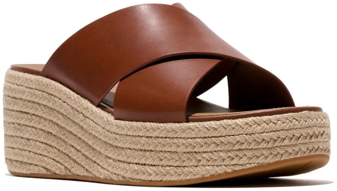 FitFlop FitFlop Platfforms Espadrille Leather Wedge Cross Slides BRUIN