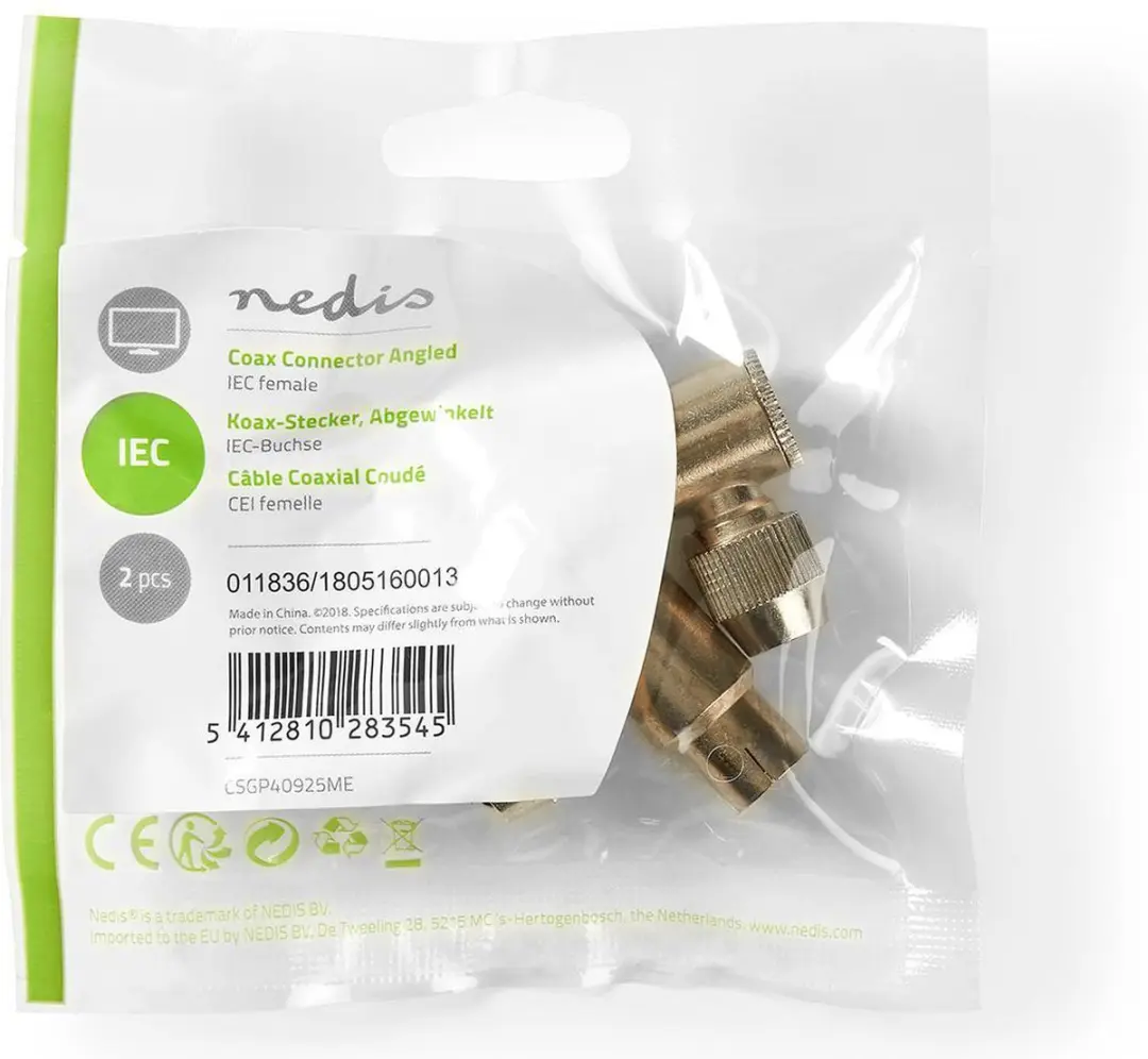 Nedis IEC Coax Connector Gehoekt Female 75 Ohm - 2 Stuks - afbeelding 5 van 6
