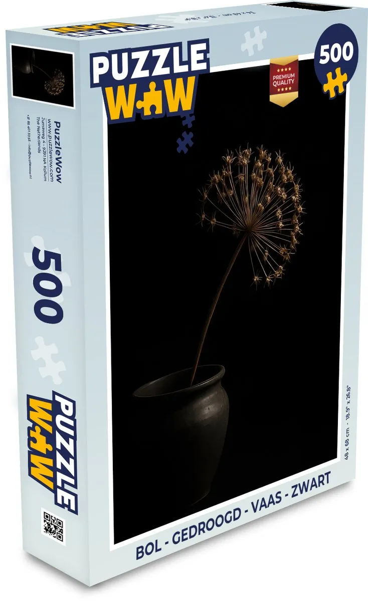 PuzzleWow Bol Gedroogd Vaas Legpuzzel 500 Stuks - Zwart