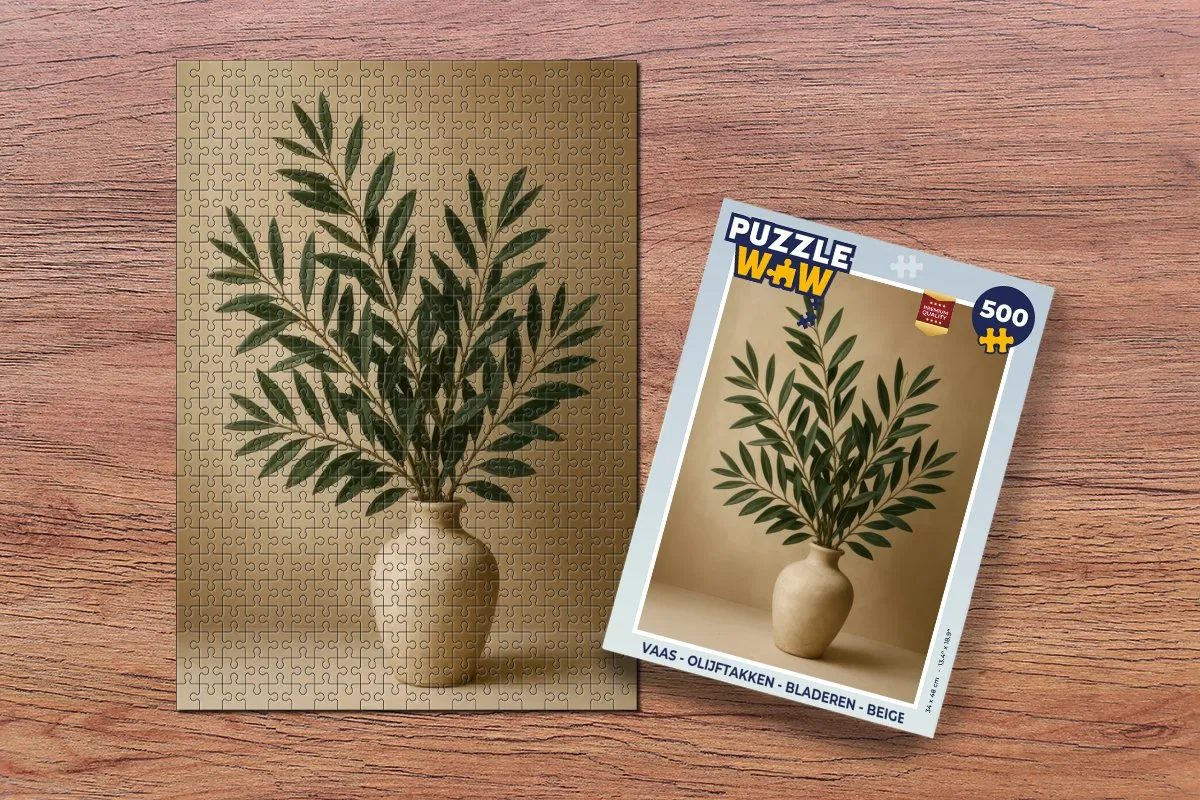 PuzzleWow Vaas Olijftakken Legpuzzel 500 Stuks - Beige