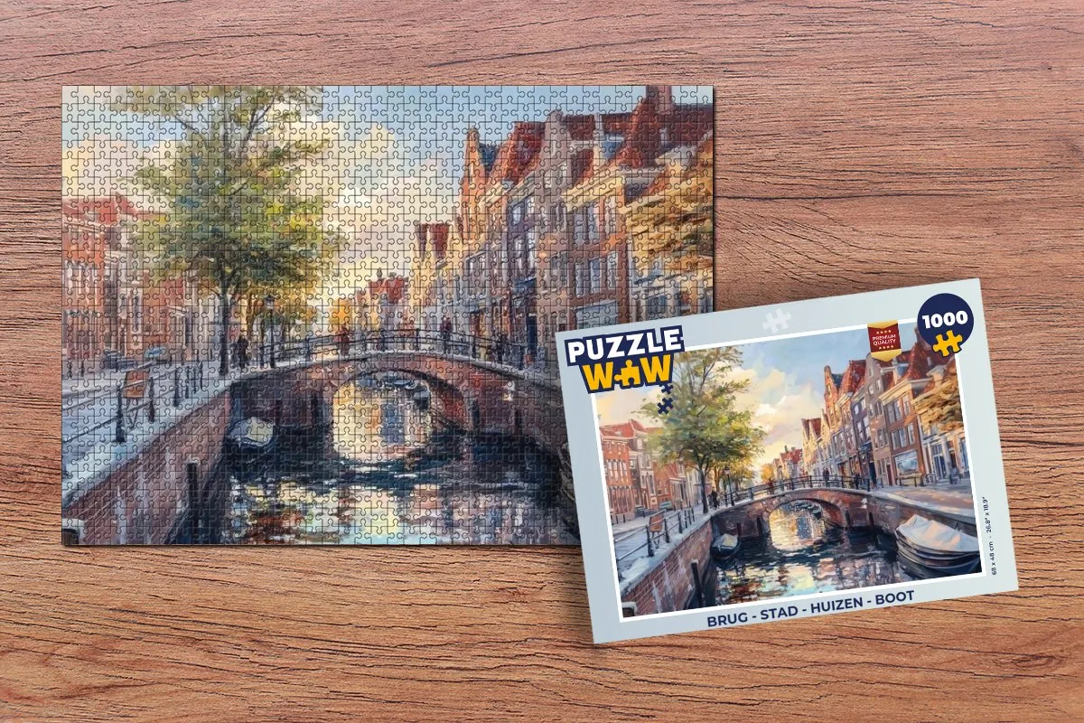PuzzleWow Brug - Stad - Gracht Legpuzzel 1000 Stukjes