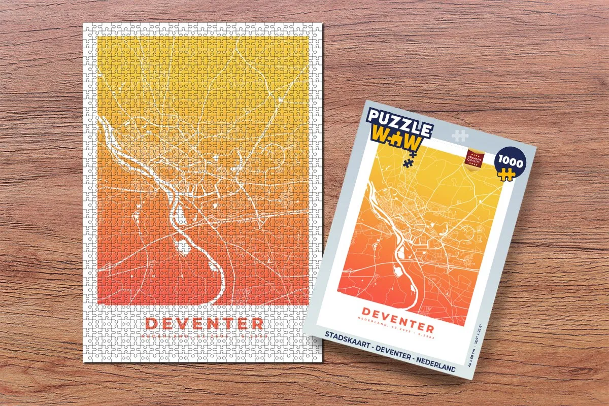 PuzzleWow Stadskaart Deventer Nederland - 1000 Puzzeldelen Multicolor