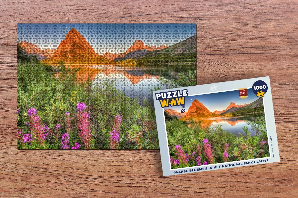 PuzzleWow Legpuzzel Paarse bloemen Nationaal Park Glacier 1000 Stuks