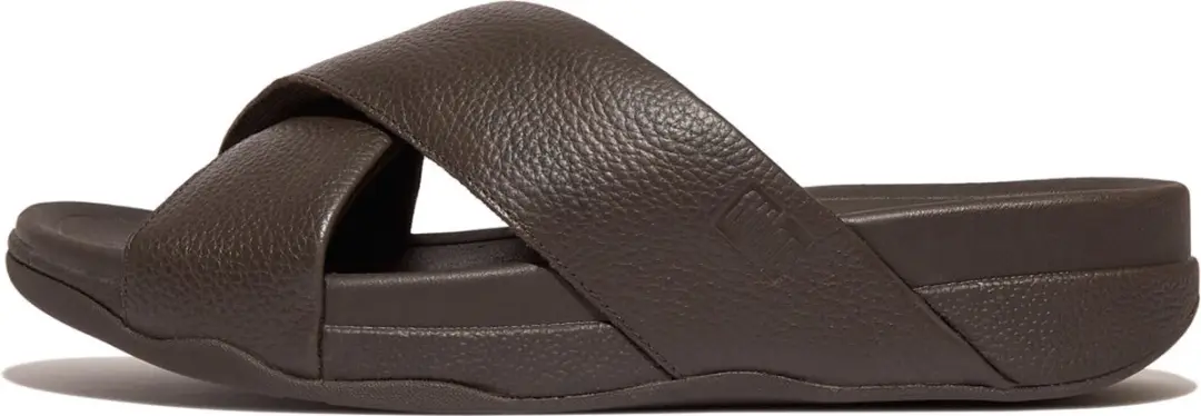 FitFlop Sandalen Surfer Mens Tumbled-Leather Cross Slides HA6 Chocolate Brown-42