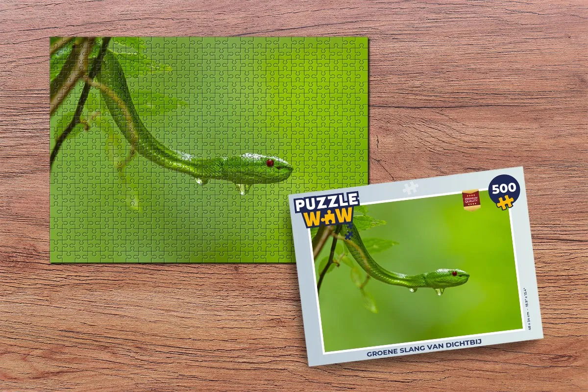 PuzzleWow Groene slang van dichtbij Legpuzzel 500 Stuks - Multicolor
