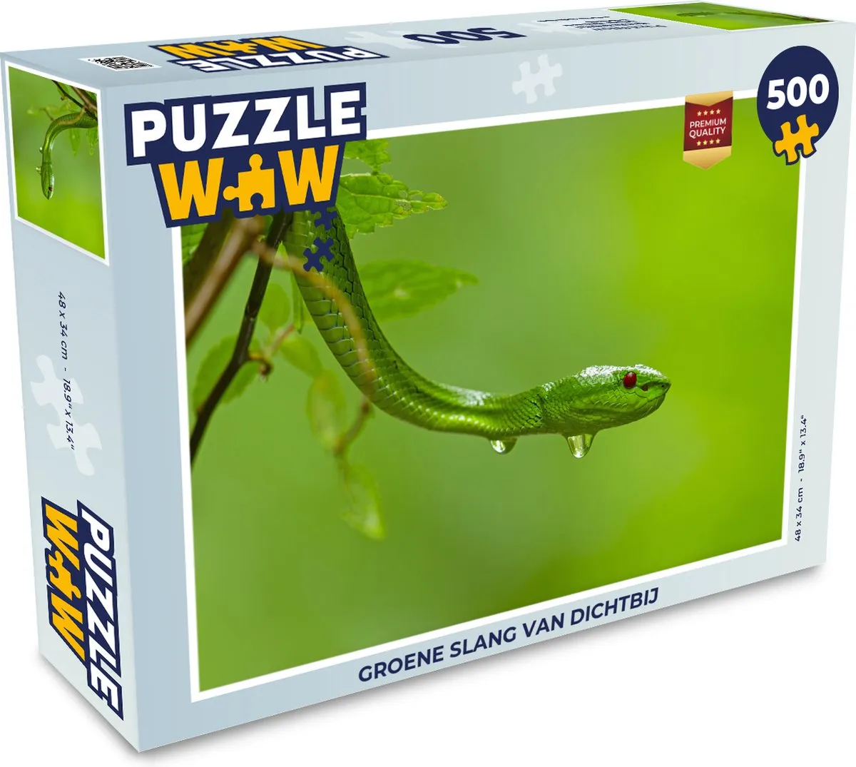 PuzzleWow Groene slang van dichtbij Legpuzzel 500 Stuks - Multicolor