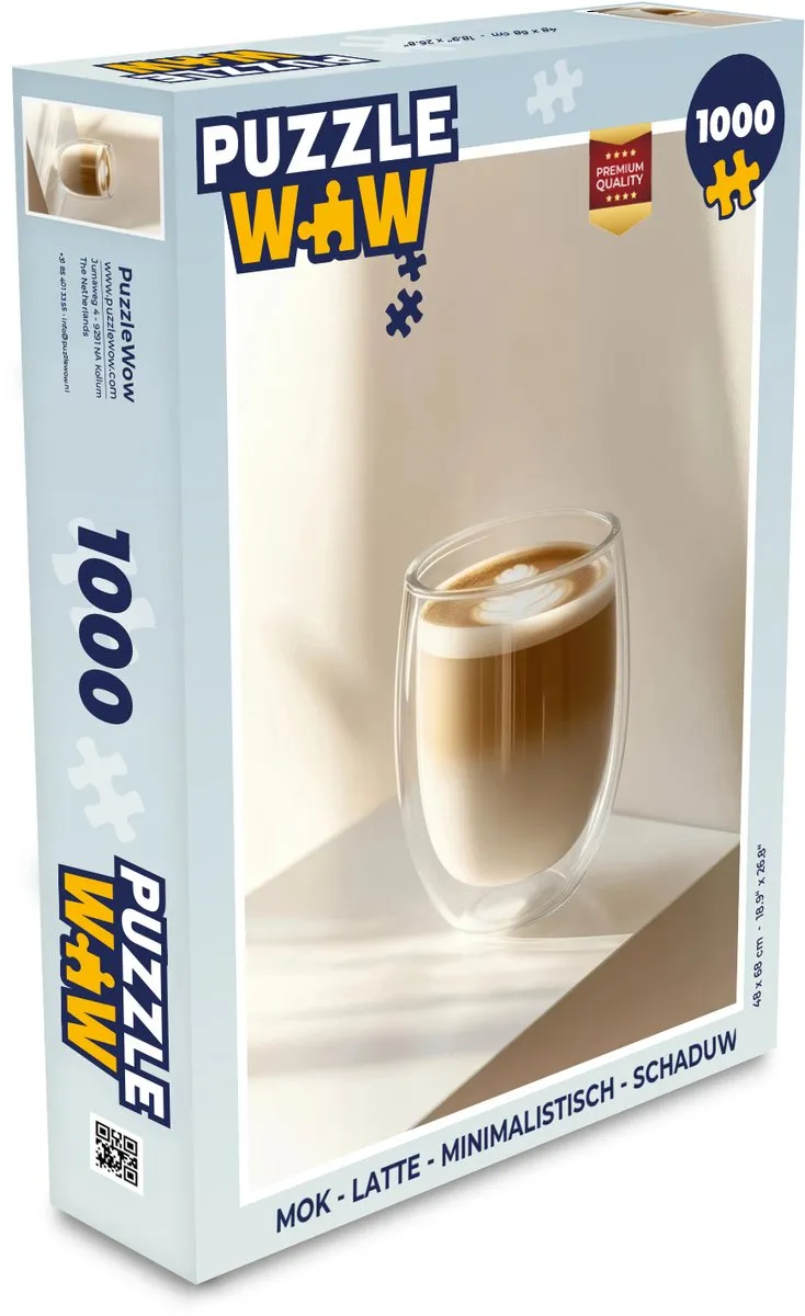 PuzzleWow Mok Latte Legpuzzel 1000 Stuks - Glas