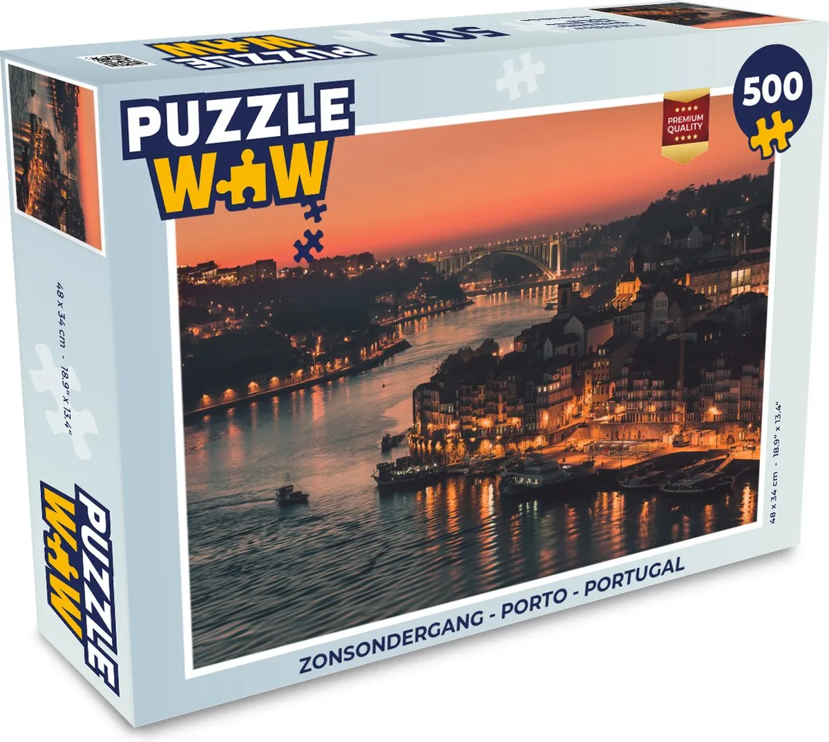 PuzzleWow Zonsondergang Porto Portugal Legpuzzel 500 Stuks - Multicolor