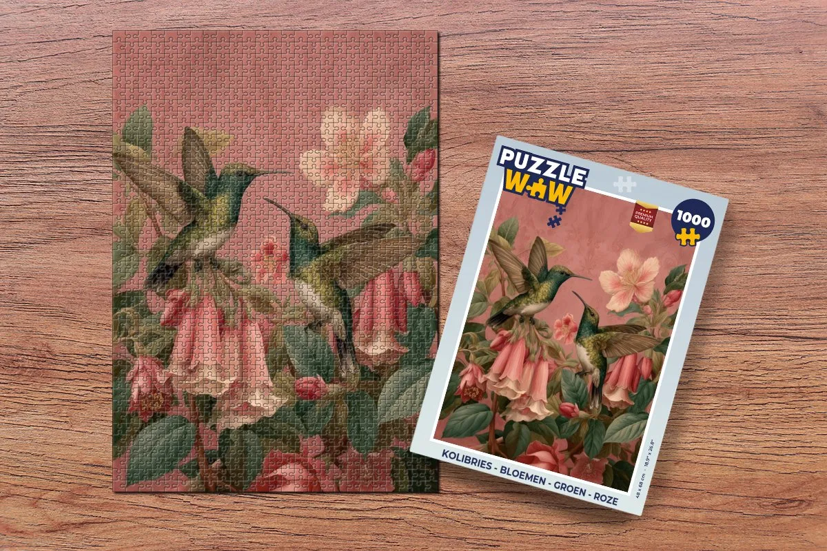 PuzzleWow Kolibries Bloemen Legpuzzel 1000 Stuks - Groen Roze