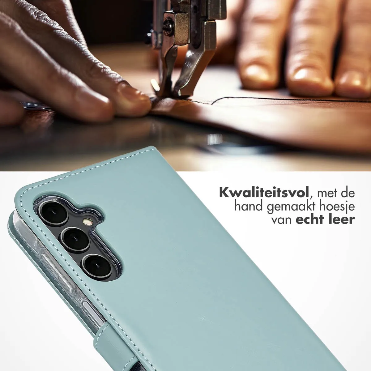 Selencia Hoesje Samsung Galaxy A16 - Echt Lederen Bookcase Lichtblauw