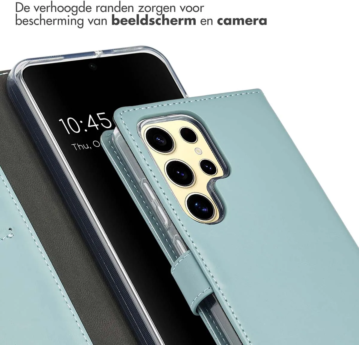 Selencia Hoesje Samsung Galaxy A16 - Echt Lederen Bookcase Lichtblauw