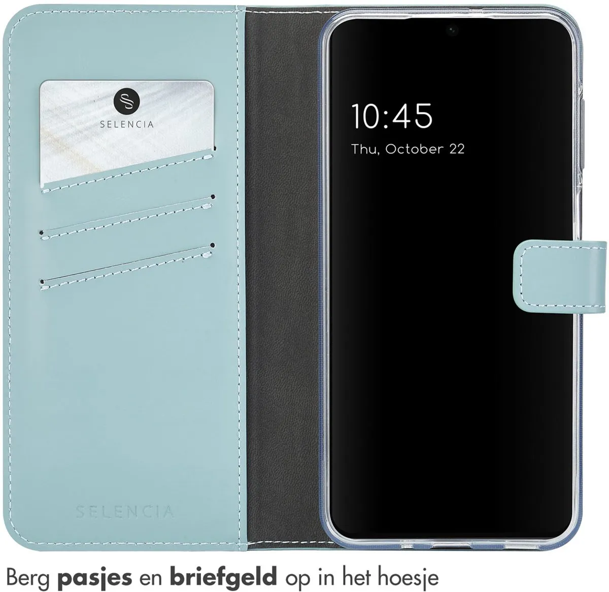 Selencia Hoesje Samsung Galaxy A16 - Echt Lederen Bookcase Lichtblauw