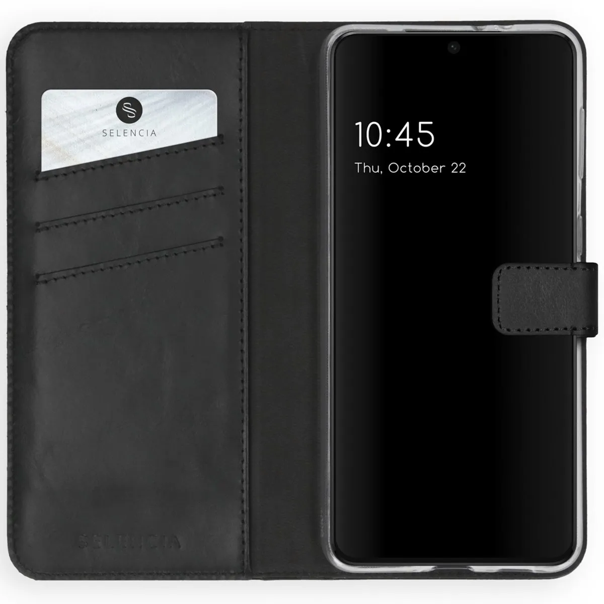 Selencia Hoesje Samsung Galaxy S21 Plus - Echt Lederen Bookcase 3 Stuks - Zwart