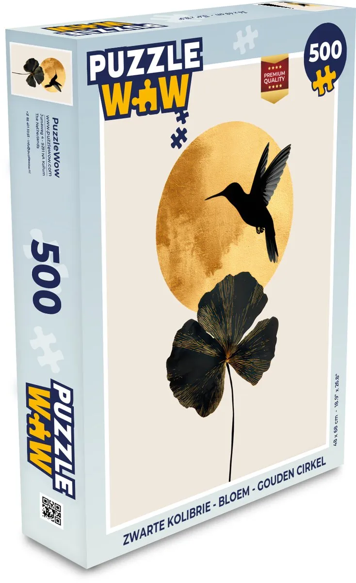 PuzzleWow Puzzel Zwarte Kolibrie Bloem Gouden Cirkel - 500 Stuks