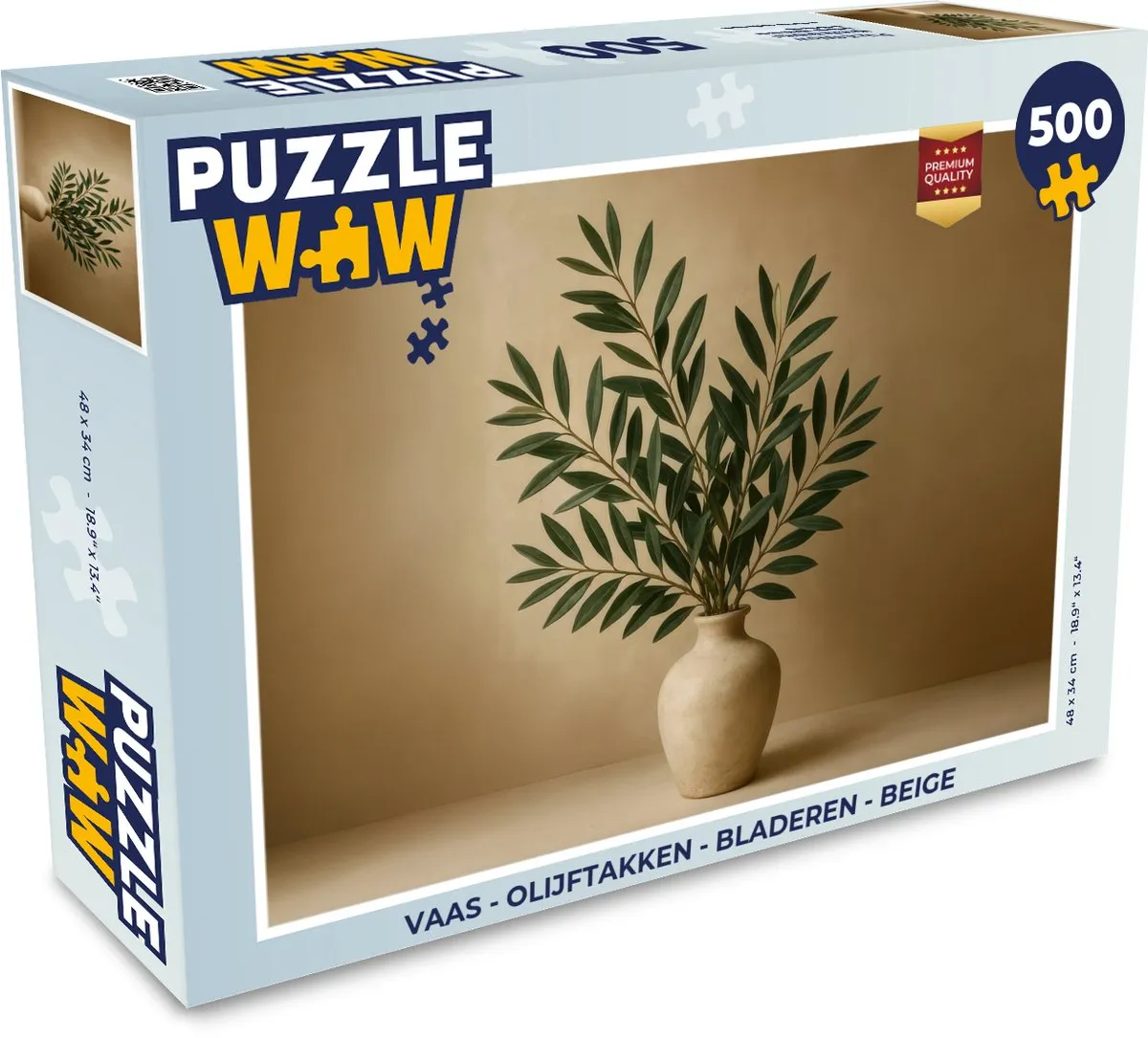 PuzzleWow Vaas Olijftakken Legpuzzel 500 Stuks - Beige