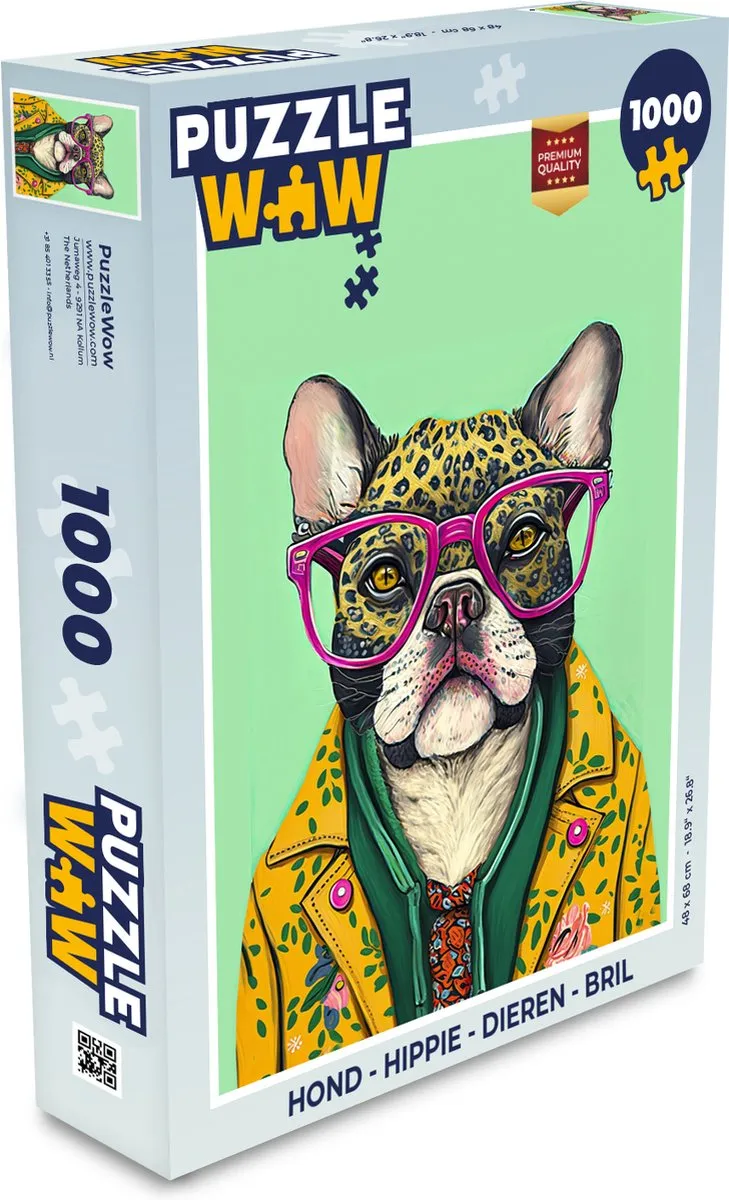 PuzzleWow Hippie Hond Legpuzzel 1000 Stuks - Multicolor