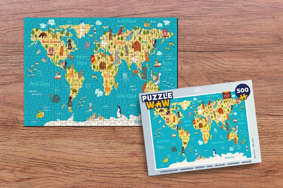 PuzzleWow Wereldkaart Puzzel 500 Stuks - Multicolor