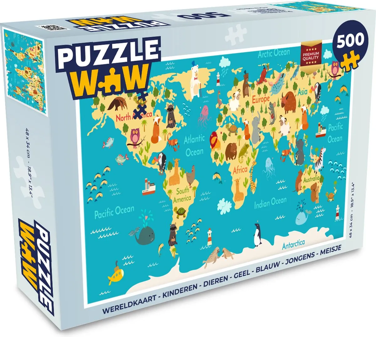 PuzzleWow Wereldkaart Puzzel 500 Stuks - Multicolor