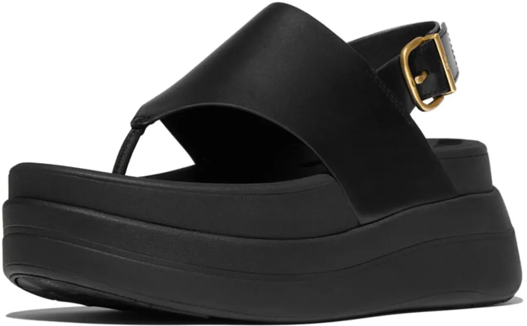 FitFlop Damen Sandalen F-Mode Stack Leather Back-Strap Toe-Post Sandals E2G Blac