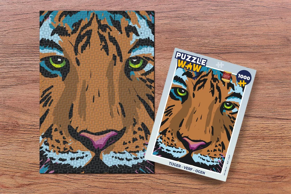 PuzzleWow Tijger Verf Ogen Legpuzzel 1000 Stuks - Multicolor