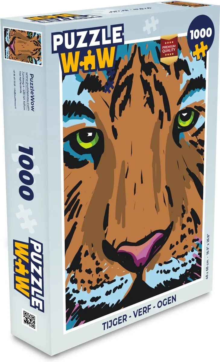 PuzzleWow Tijger Verf Ogen Legpuzzel 1000 Stuks - Multicolor