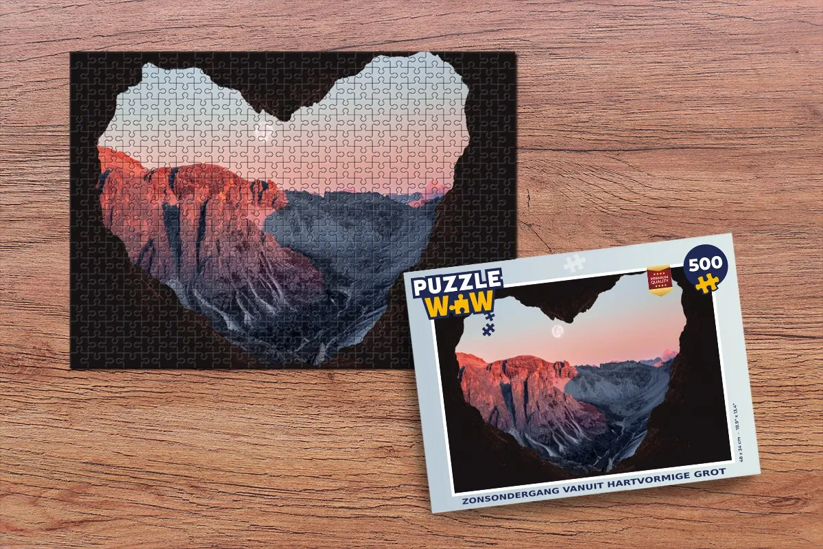 PuzzleWow Zonsondergang vanuit grot Legpuzzel 500 Stuks - Multicolor