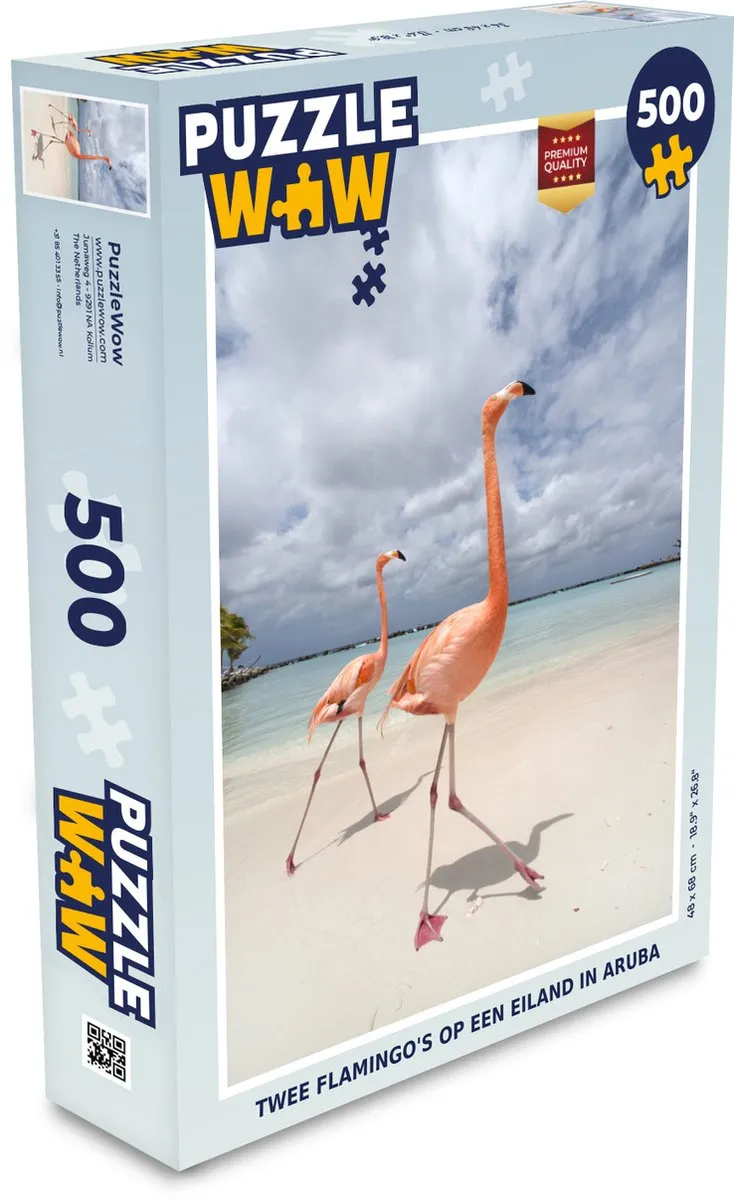 PuzzleWow Legpuzzel Twee Flamingo's Aruba 500 Stuks