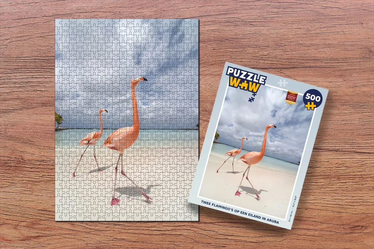 PuzzleWow Legpuzzel Twee Flamingo's Aruba 500 Stuks - Multicolor