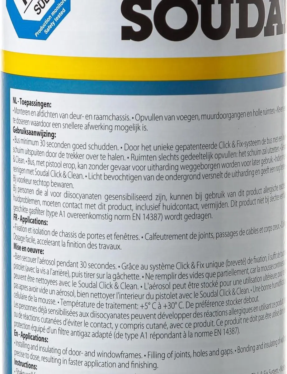 Soudal Foam pur Click & Fix 750ml - Wit - afbeelding 4 van 6