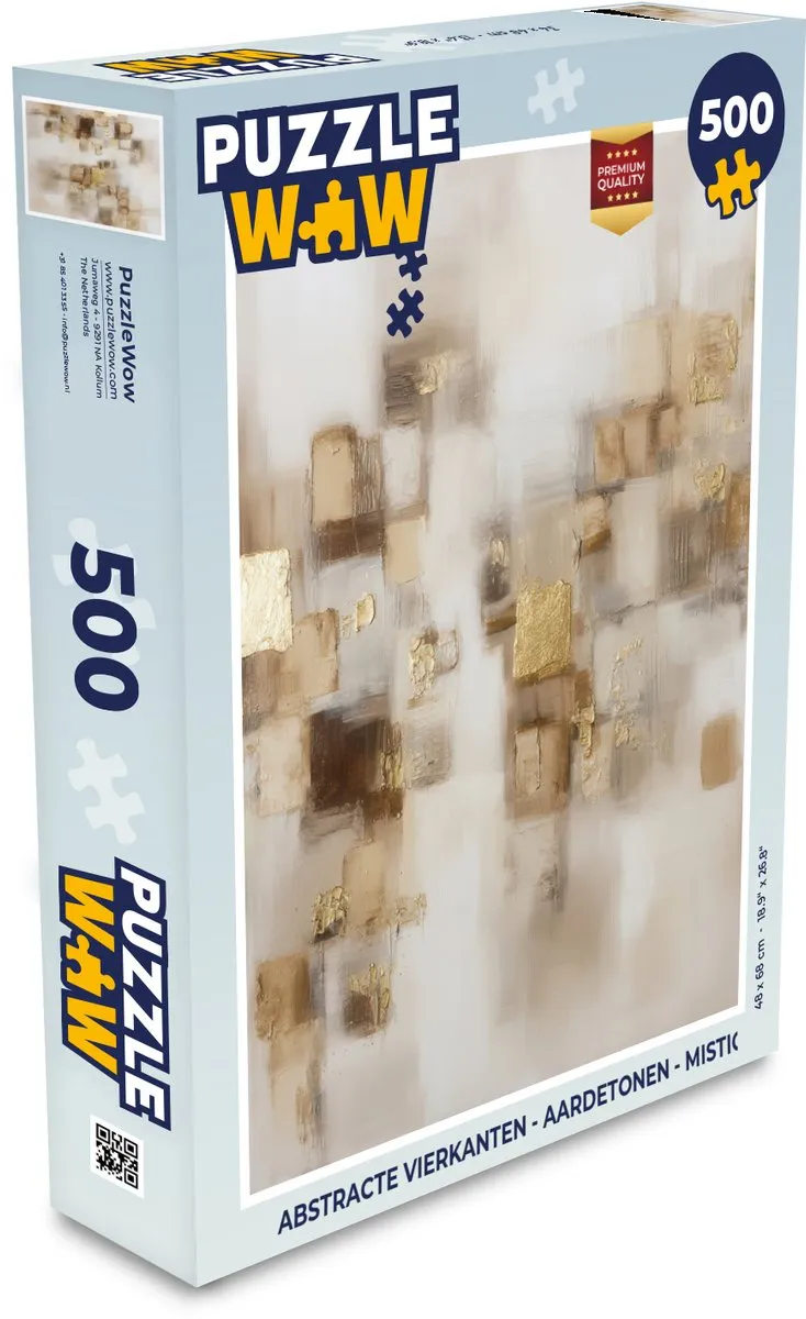 PuzzleWow Abstracte Vierkanten Legpuzzel 500 Stuks - Aardetonen/Mistig