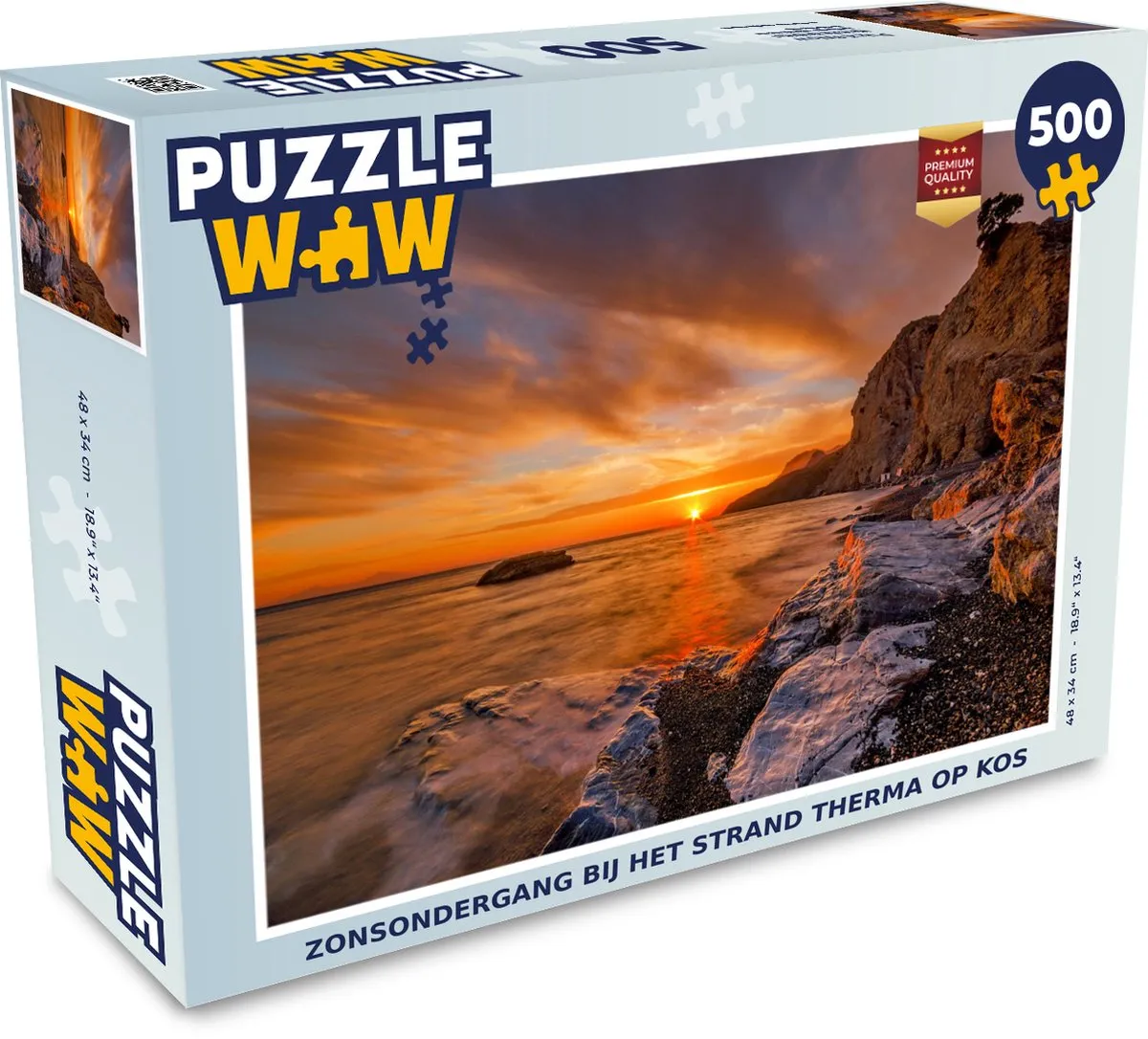 PuzzleWow Zonsondergang bij het strand Therma op Kos Legpuzzel 500 Stuks - Multicolor