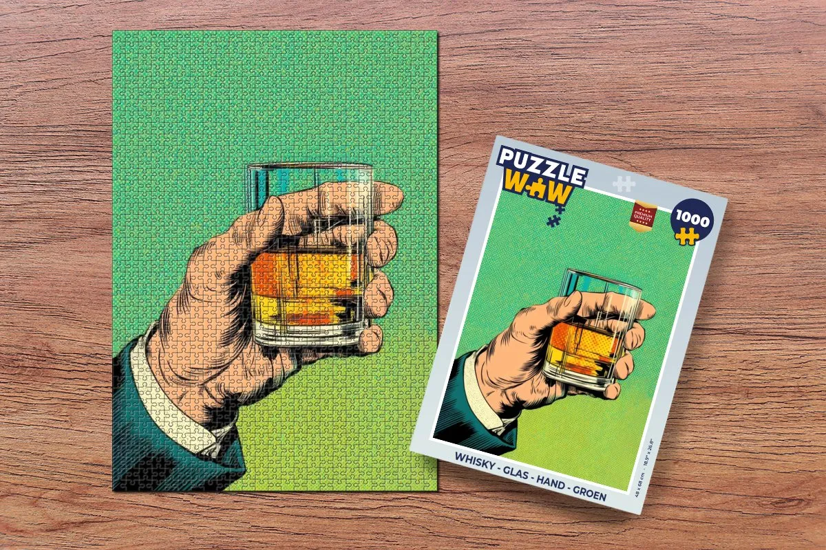 PuzzleWow Whisky Glas Hand Legpuzzel 1000 Stuks - Groen