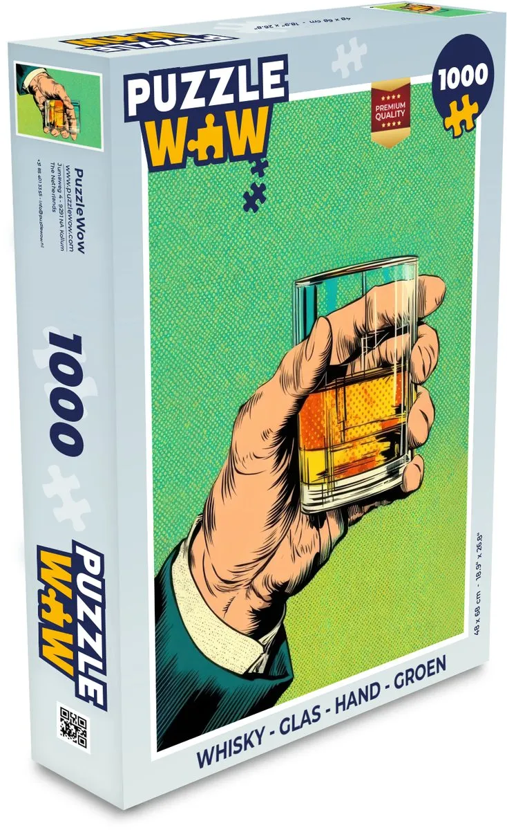 PuzzleWow Whisky Glas Hand Legpuzzel 1000 Stuks - Groen