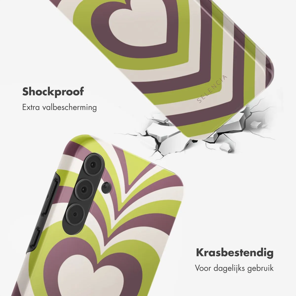 Selencia Hoesje Samsung Galaxy A55 Double Hearts Plum Fern